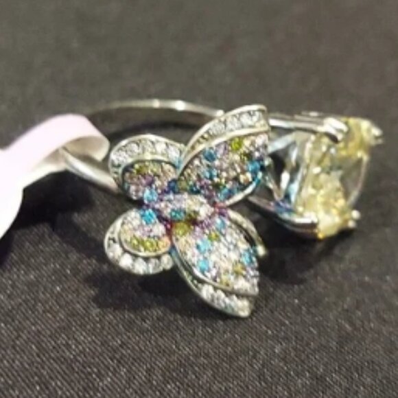 STERLING SILVER Butterfly Ring with Gemstone & Crystal's - Picture 8 of 8